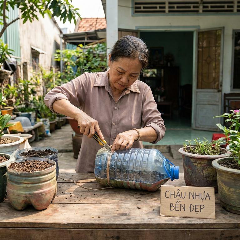 Cách làm chậu hoa bằng vỏ chai nhựa đảm bảo tính thẩm mỹ và độ bền