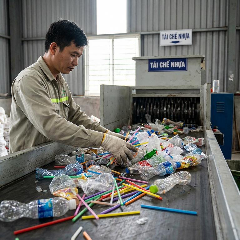 Quy Trình Xử Lý Đồ Tái Chế Từ Nhựa Và Ống Hút